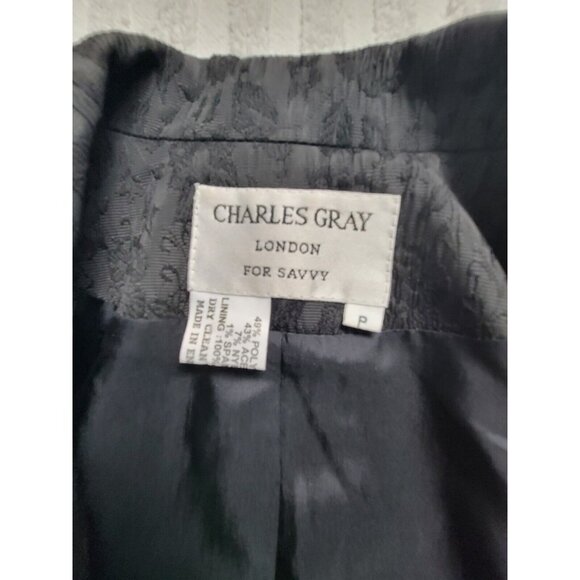 Charles Gray London For Savvy Womens Small Black Jacquard Single-Button Blazer - Picture 3 of 7